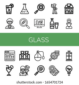 Einfaches Symbol-Set aus Glas. Enthält Symbole wie Cuba libre, Researcher, Flask, Search, Research, Idea, Disco, Bier, Coffee Shop, Search Engine, kann für Web, Handy und Logo verwendet werden