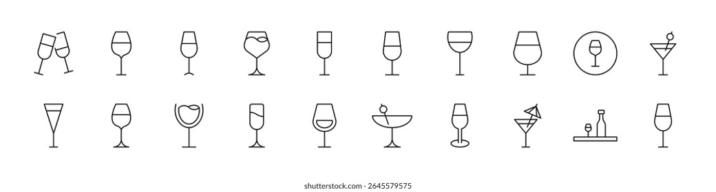 Glass Simple Isolated Line Icons Collection. Editable Stroke. Suitable for Web Sites, Books, Cards, Apps 