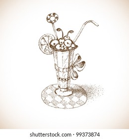 the glass sketch with a dessert