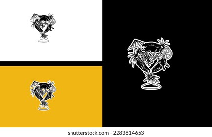 diseño artístico de líneas vectoriales de bebidas de vidrio y cráneo