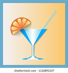 A glass with a slice of orange and a straw. Eps 10 vector.