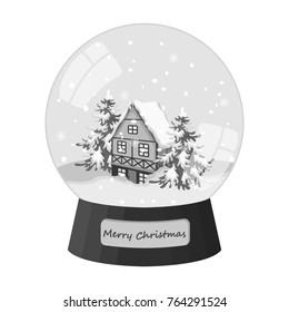 Glass snow ball single icon in monochrome style for design.Christmas vector symbol stock illustration web.