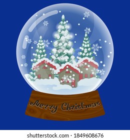 glass snow globe with houses and christmas trees