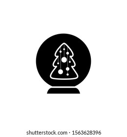 Glass snow globe on a stand with New Year tree.  Vector concept of gift or souvenire. Abstract element of holiday greeting.

