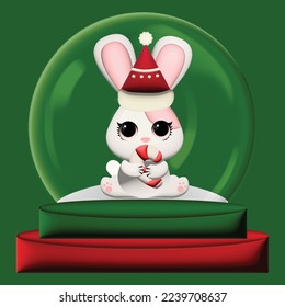 Glass snow wuth cute rabbit