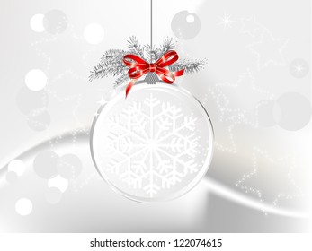 Glass snowglobe with red bow and snowflake