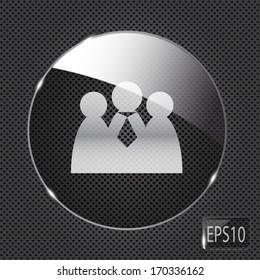 Glass social network button icon on metal background. Vector illustration