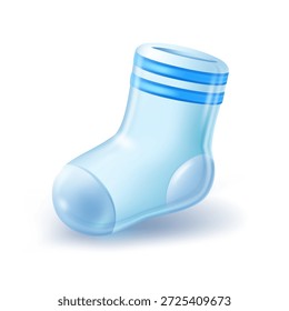 Ícone de meia de vidro em estilo 3D, isolado no fundo branco. Design moderno e limpo, adequado para IU, aplicativos, saúde, inverno, moda, decoração de berçário e conceitos de maternidade. Ilustração vetorial.