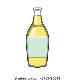 Frasco de refrigerante de vidro contendo uma bebida amarela refrescante, com um rótulo em branco personalizável para marcação e texto, apresentado como uma ilustração vetorial simples sobre um fundo branco