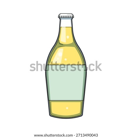 Glass soda bottle containing a refreshing yellow beverage, featuring a customizable blank label for branding and text, presented as a simple vector illustration on a white background