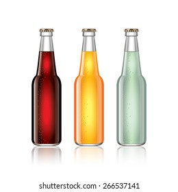 Glass soda bottles isolated on white photo-realistic vector illustration