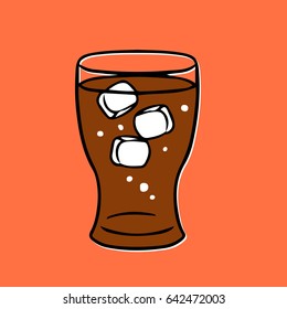 Glass of soda and ice flat icon Vector illustration