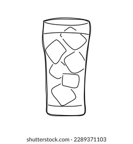 Glass with soda and ice. Hand drawn vector illustration.