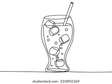 Vidrio de refresco con hielo. Día nacional de la comida basura. Un dibujo de línea para diferentes usos. Ilustración vectorial.