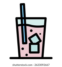 Glass with soda icon. Outline glass with soda vector icon color flat isolated