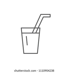 Glass of soda or juice with straw editable outline icon isolated on white background. Healthy organic beverage in thin line art style, vector illustration.