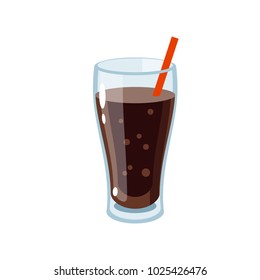 Glass of soda with straw. Vector illustration cartoon flat icon isolated on white.