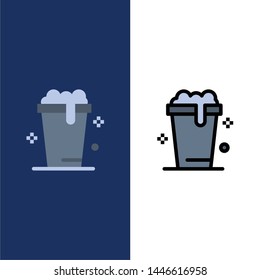 Glass, Soup, Wash, Cleaning  Icons. Flat and Line Filled Icon Set Vector Blue Background