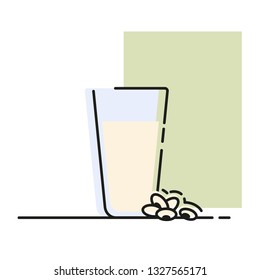 Glass of soy milk. Vegan drink line icon.
