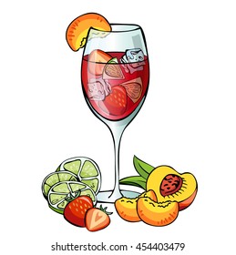 Glass of spanish alcohol drink Sangria. Vector