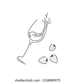 a glass of sparkling champagne with strawberries. Strawberries in cream. Champagne is delicious. Romantic evening. Exclusive vector illustration