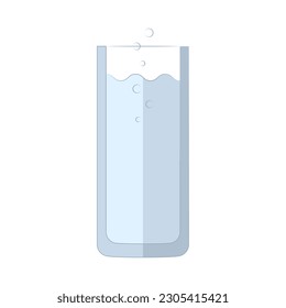 Glass of sparkling water with bubbles. Regular soda on a white background. Solid colors. Drawn outline. Flat style. isolated object. Vector illustration