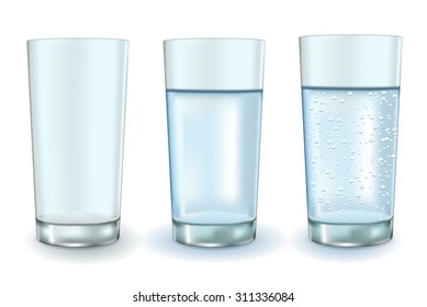 Glass of sparkling water and empty glass. Vector illustration isolated on white background