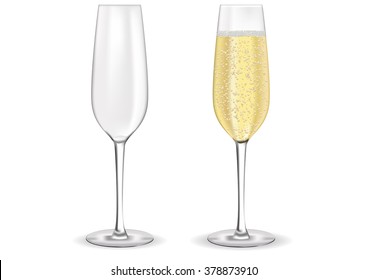 Glass Of Sparkling Wine. Champagne With Bubbles.  Vector Illustration Isolated On White Background.