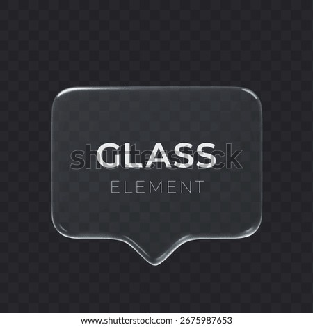 Glass speech bubble 3d icon on dark transparent background. Message cloud vector object
