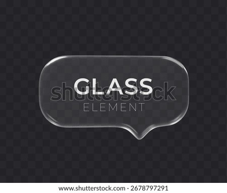 Glass speech bubble 3d icon on dark transparent background. Message cloud vector object