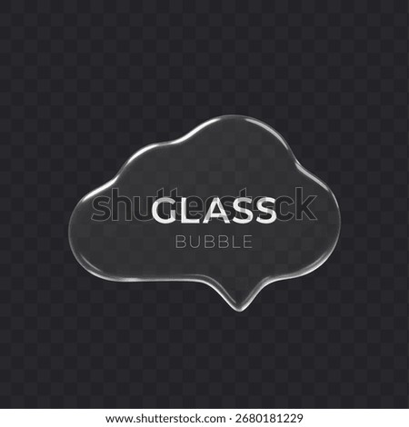 Glass speech bubble 3d icon on dark transparent background. Message cloud vector object