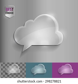 Glass speech bubble cloud icon with soft shadow on gradient background . Vector illustration EPS 10 for web.