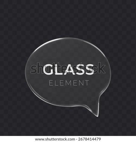 Glass speech bubble ellipse 3d icon on dark transparent background. Message cloud vector object