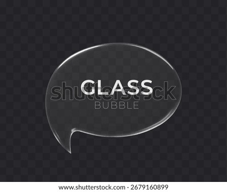 Glass speech bubble ellipse 3d icon on dark transparent background. Message cloud vector object