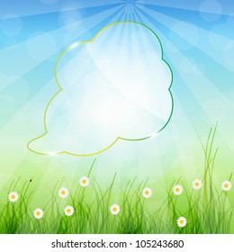 Glass speech bubble ob nature background. Vector illustration.