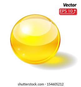 glass sphere, glass ball orange yellow isolated on white background vector