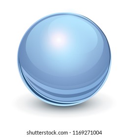 Glass sphere, blue 3D vector ball.
