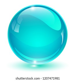 Glass sphere, blue 3D vector ball.