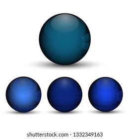 Glass sphere. Blue 3D vector ball. Set of blue vector ball on white background.