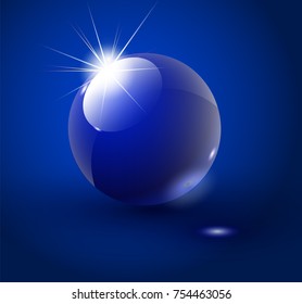 Glass sphere blue 3D vector ball. Vector illustration. 10 EPS