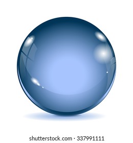 Glass sphere. Blue glass ball. Vector isolated on white background