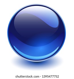 Glass sphere blue, vector shiny ball.