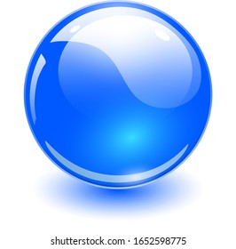 Glass sphere blue, vector shiny ball.