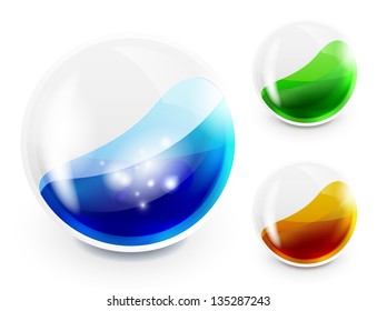 Esfera de vidrio con líquido de color en el interior. Icono de vector