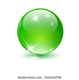 Esfera de vidrio verde, bola vectorial brillante.
