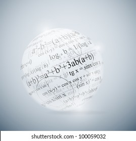 Glass sphere with mathematical formulas. Eps 10