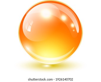 Naranja de esfera de vidrio, bola de icono brillante vectorial.
