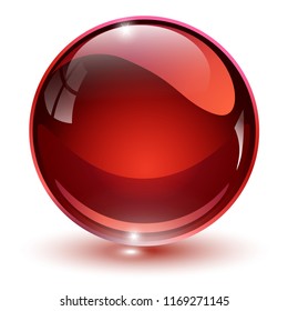 Esfera de vidrio, bola vectorial 3D roja.