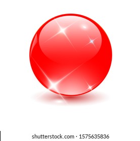 Glass sphere red, vector shiny ball.
