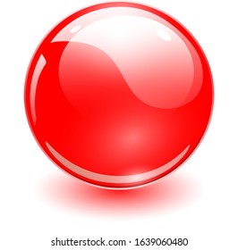 Glass sphere red, vector shiny ball.